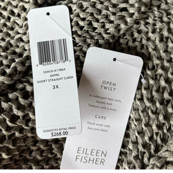 NWT Eileen Fisher Woman Grey Open Twist Wide Knit Open Front Short Cardigan - 3X - Picture 8 of 8